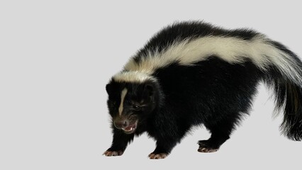 Striped Skunk Closeup. Adorable Classic Black and White Skunk Isolated on White Background