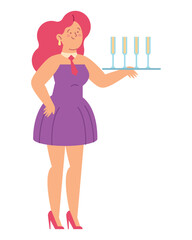 waitress holding tray serving drinks