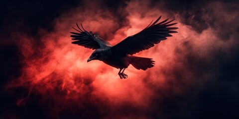 Obraz premium Raven in Red Smoke