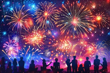 Paper Cut Style American Independence Day with Vibrant Fireworks