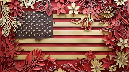 Intricate D Paper Cut Celebrating American Flag