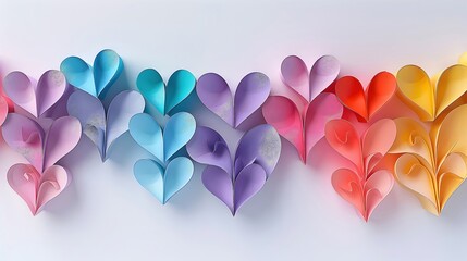 Intricately Layered Papercraft Hearts Form a Vibrant Rainbow of Joy and Playfulness