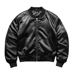 Sleek black bomber jacket on transparency background fashion apparel studio setting modern aesthetic