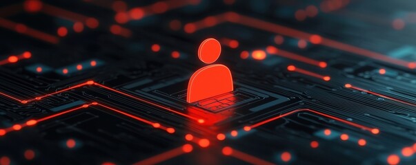 Abstract Digital Human Icon in a Technological Circuit Design