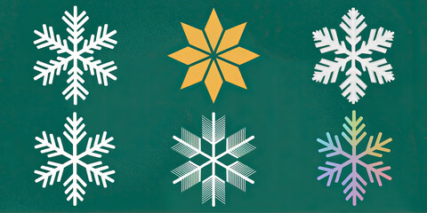 Fototapeta premium Festive Winter Snowflakes Holiday Design Elements Green Background