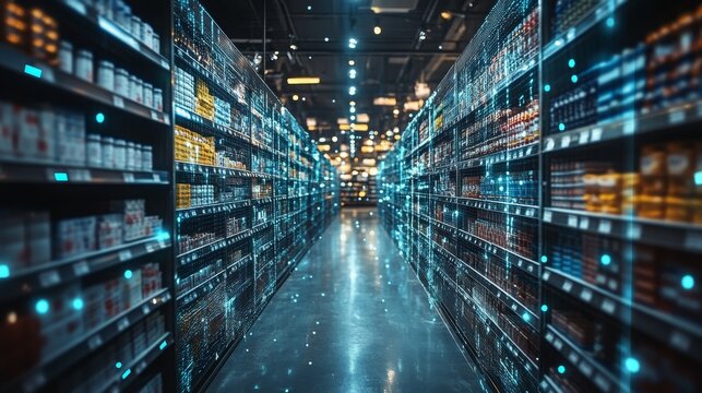 Hyperautomation transforms retail aisles in a modern supermarket for enhanced real-time shopping