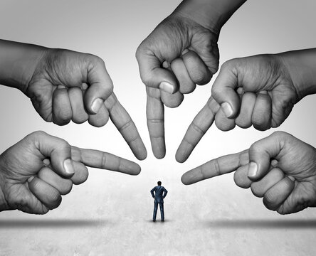 Accountability and liability as a business person or businessman being blamed and accused for being accountable and responsible as a concept of oversight and liability.