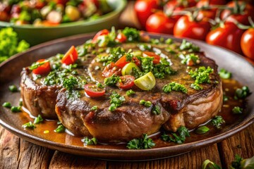 Savory veal shanks braised to perfection, a Milanese masterpiece with vibrant gremolata and rich vegetable sauce.