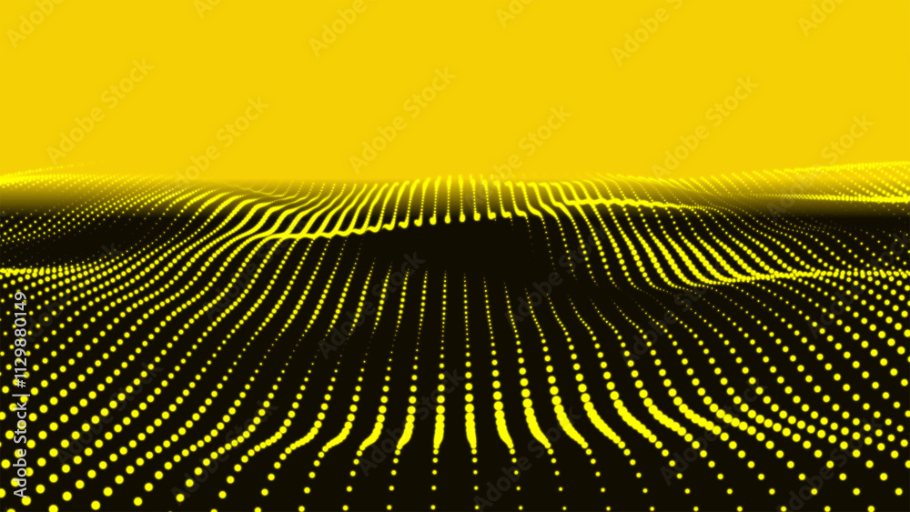 Poster abstract digital yellow particle dots wave background. abstract wave halftone yellow. futuristic mov