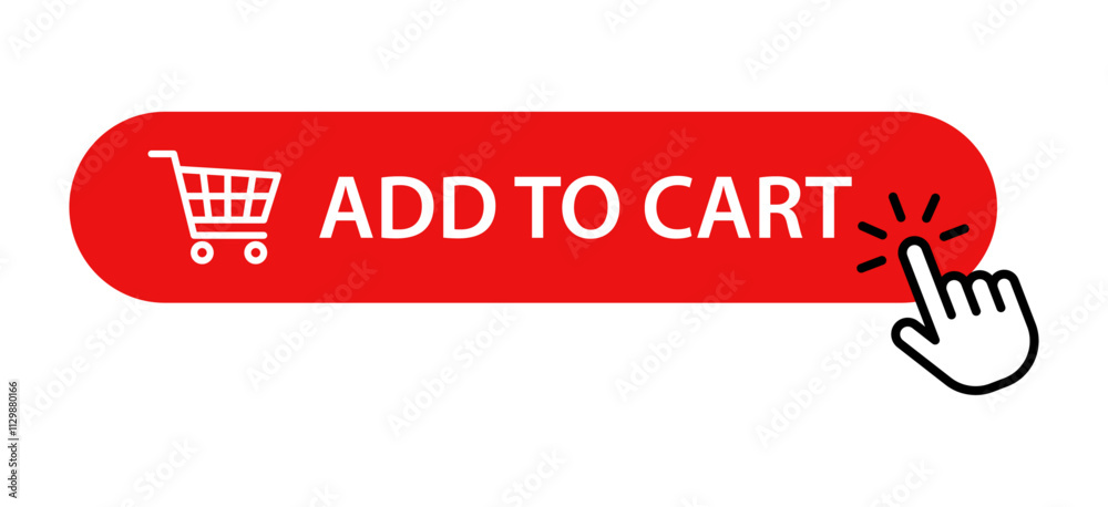 Poster add to cart red button with click hand cursor icon