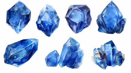 Blue sapphire bright crystal gem gemstone isolated white background. Sapphire. Illustration