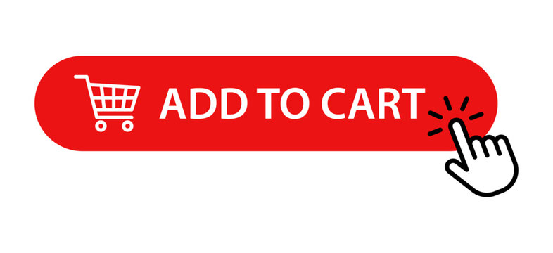Add to cart red button with click hand cursor icon