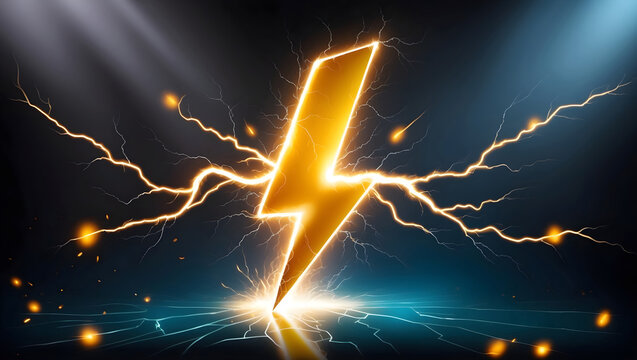 3D render flash, lightning, sale yellow thunder bolt storm charges Electricity, blitz strike digital element. Discount, bright idea concept Illustration in cartoon plastic style on. 3D Illustration