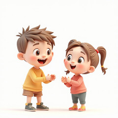 Cute little Boy and girl happy, smiling, isolated