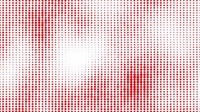 Abstract red halftone fade dots motion background. Abstract colorful polka dot pattern animation white background. Moving sphere dots seamless loop