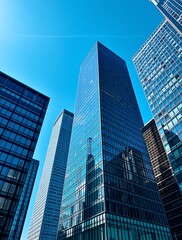 Fototapeta premium Futuristic cityscape with digital network overlay, symbolizing smart city connectivity.