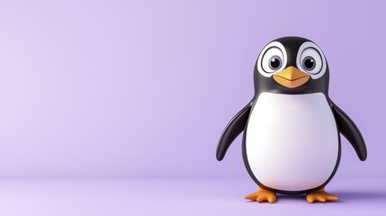 Naklejka premium Cute Cartoon Penguin on Purple Background | Minimalist design