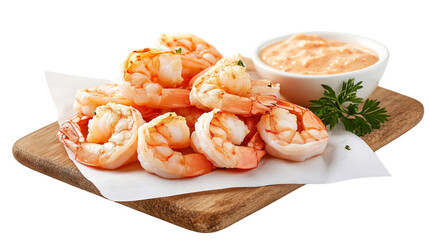 cooked fresh pink shrimps with dressing ,isolated on transparent background,png