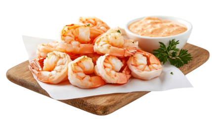 cooked fresh pink shrimps with dressing ,isolated on transparent background,png