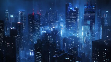 Fototapeta premium Corporate promotional images, urban skyline, data network, technological sense, bright lighting, blue as the main color, simplicity, AIGC, strong texture, high-definition, design sense 