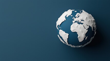Naklejka premium Minimalist 3D rendering of a white and blue globe on a teal background, space for copy text