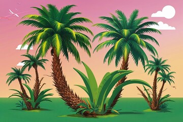 Fototapeta premium Tropical Paradise Dynamic Palm Branch Ecosystem Three Dimensional Illustration