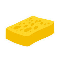 Yellow cleaning sponge with soap bubbles for washing and bathing