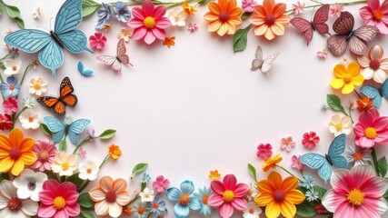 Floral frame with butterflies and flowers background, perfect for scrapbooking projects, floral, paper crafts, frame