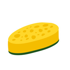 Yellow cleaning sponge with soap bubbles for washing and bathing