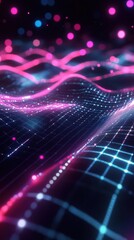 Fototapeta premium Exploring abstract waves of vibrant light and digital grid