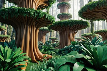 Fototapeta premium Stunning 3D Render of Lush Rainforest Canopies and Vibrant Foliage