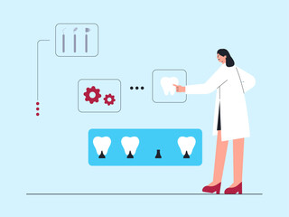 Dentist checking teeth. Dentist illustration. Flat vector illustrations.