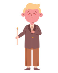 boy with first communion candle