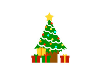 シンプルなクリスマスツリーとプレゼントC：白モール