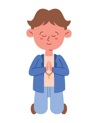 boy praying in first communion