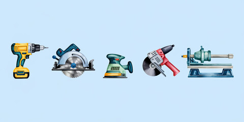 Fototapeta premium Power Tools Collection Drill Saw Sander Grinder Lathe