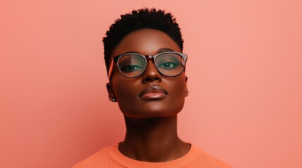Fototapeta premium Confident young woman in glasses urban studio portrait photography soft lighting empowerment concept