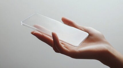 Transparent Smartphone Mockup in Hand: Futuristic Technology Concept