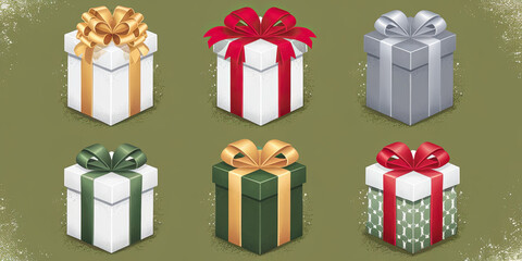 Festive Gift Boxes Red Gold Green Silver Bows Holiday Presents