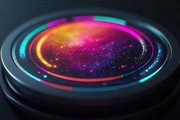 Obraz premium A vibrant, cosmic-themed circular display featuring colorful patterns and a starry background, evoking a sense of wonder and exploration.