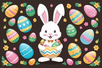 Easter Bunny Illustration with Colorful Eggs and Adorable Design