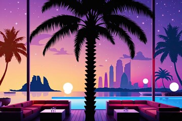 Obraz premium Exotic Nightlife 3D Illustration of Lush Palm Tree Silhouette