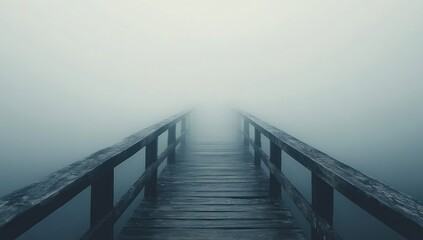 Wooden Bridge Disappears into Fog