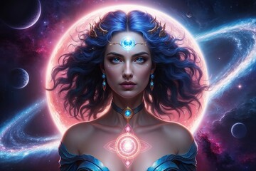 Galactic Goddess Fantasy Portrait of a Cosmic Element Woman