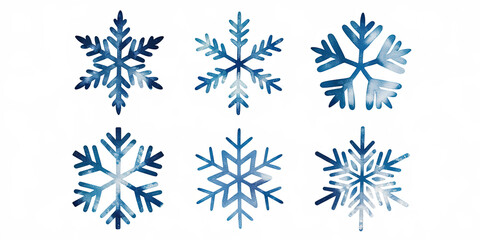 Fototapeta premium Six Blue Watercolor Snowflakes Winter Holiday Design Elements