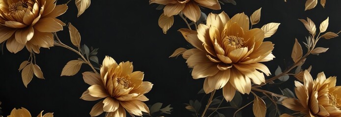 A mix of bold brushstrokes and delicate colors used to depict a bouquet of gold flowers on a dark background, flowers, brushstroke, oil painting