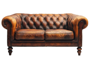Classic Leather Chesterfield Sofa on White Background