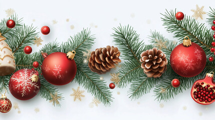 Decorative Christmas arrangement featuring ornaments and pinecones in festive colors