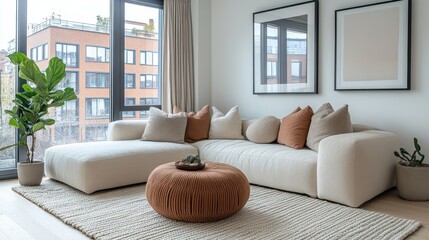 Fototapeta premium Modern Living Room Decor With Neutral Tones And Natural Elements