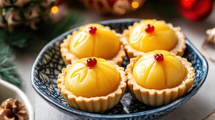 Close-up of Delicious Pineapple Tart in a Festive Bowl, Perfect for Holiday Celebrations